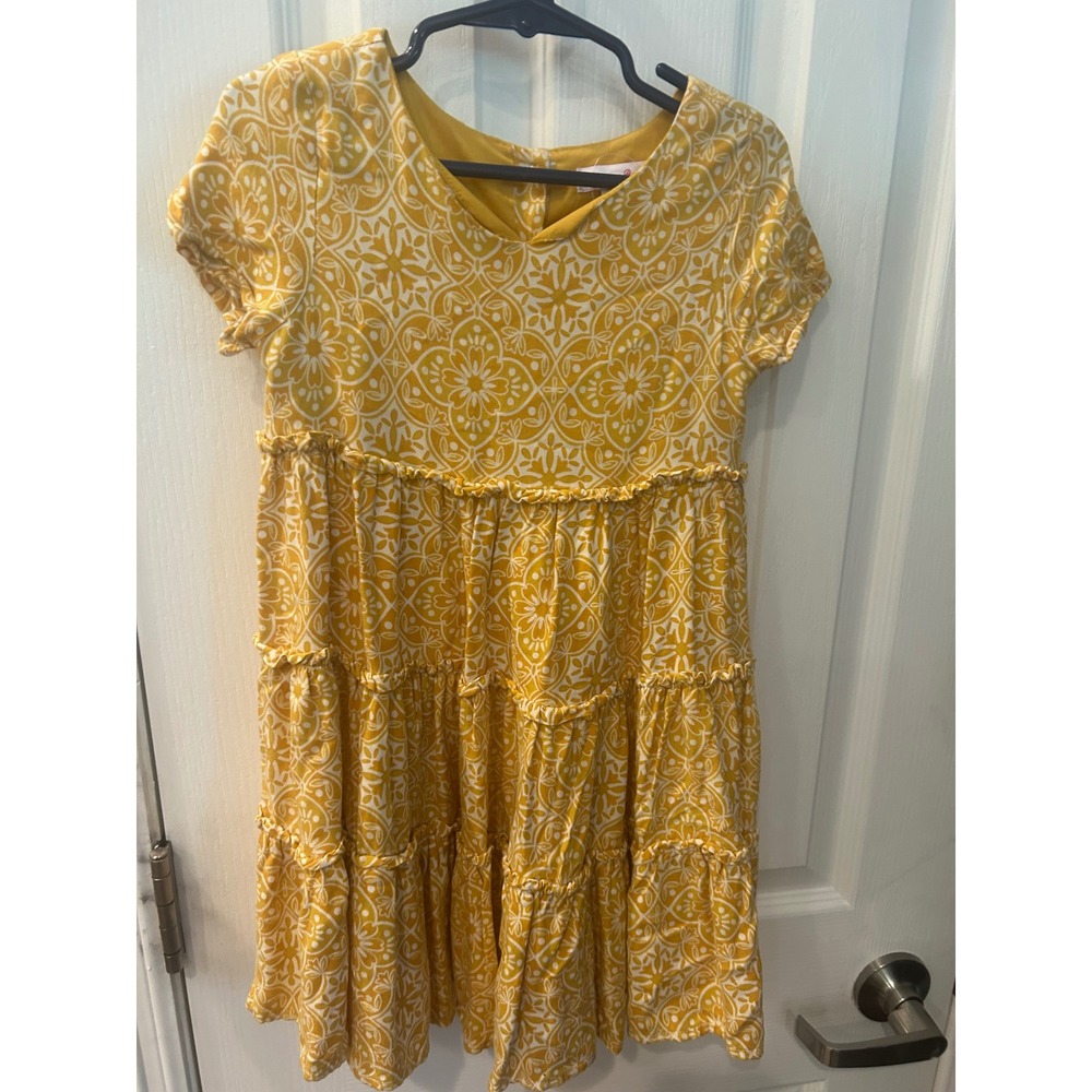 Tommy Bahama Tiered Dress Yellow White Floral Print Ruffle Short Sleeve 5T